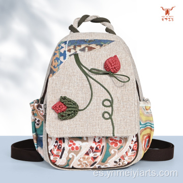 Mochila de algodón y lino tejida a mano con fresas